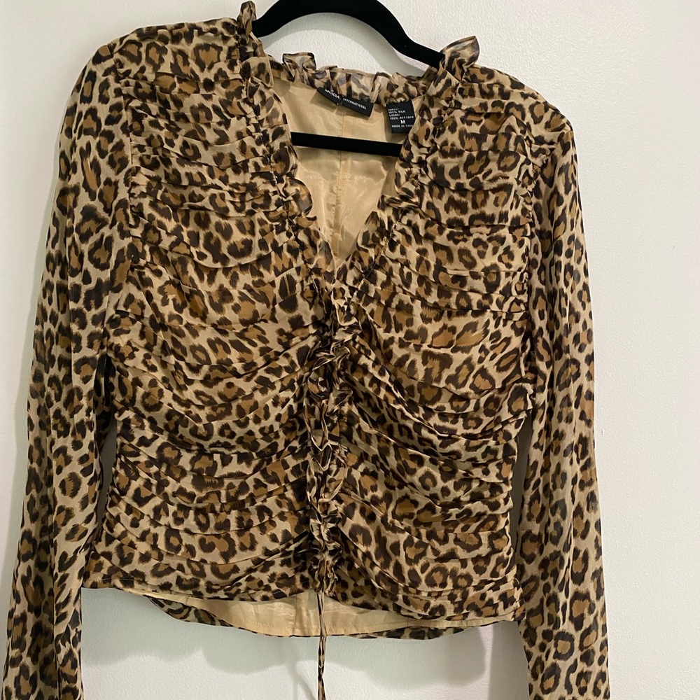 Moda animal print silk top